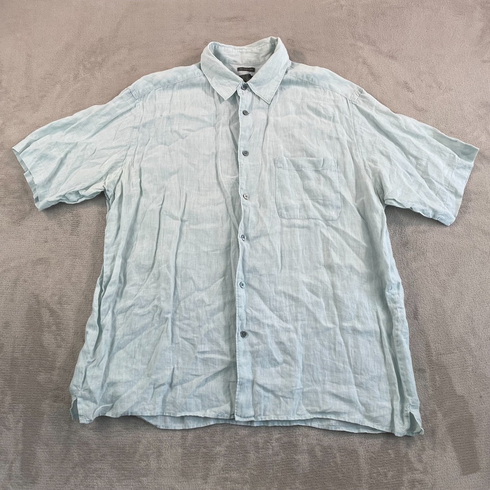 Vintage Banana Republic 100% Irish Linen Shirt Men XL Light Blue Relaxed Beach